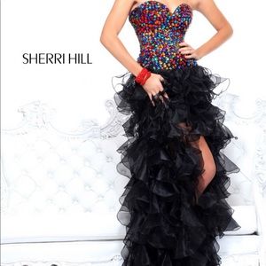 Sherri hill cocktail dress black with multi stones